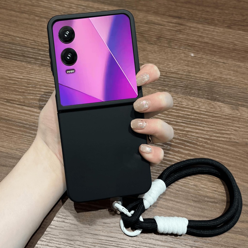 คลาสสิกสีทึบสีดําแบบพกพาสายคล้องเคสโทรศัพท์สําหรับ Infinix Zero Flip Infinix Zero Flip Tecno Phantom
