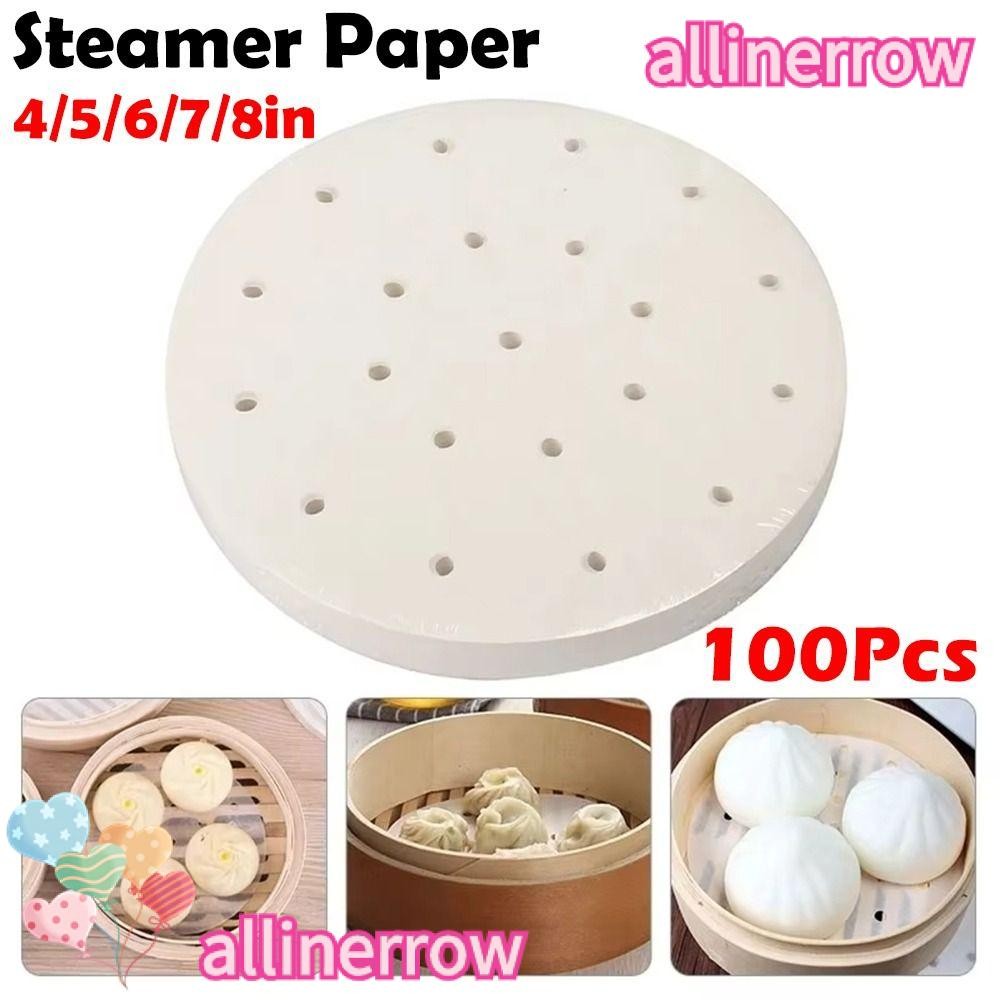ALLINERROW 100 ชิ้น Steamer กระดาษ, 4/5/6/7/8in ทิ้ง Buns ขนมอบกระดาษไม่ติด, รอบ Buns Pad กระดาษครัว