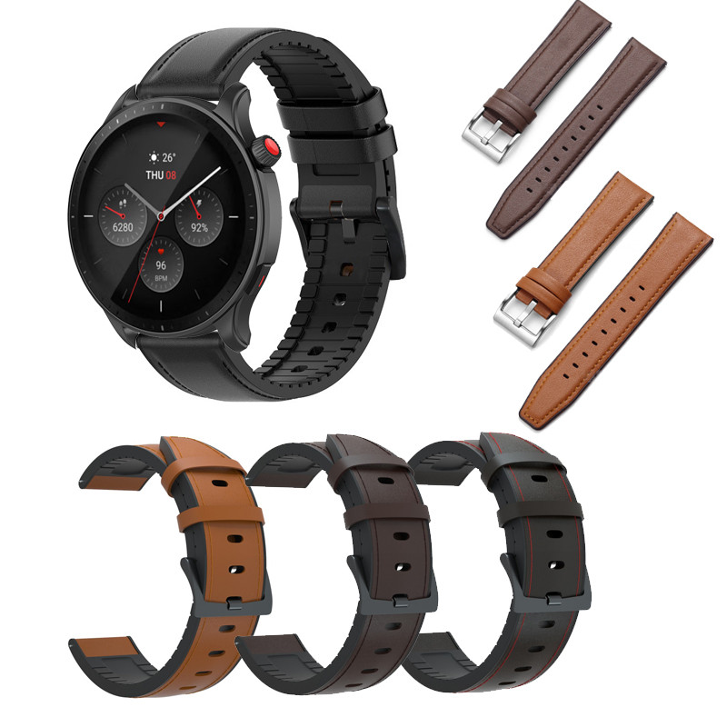 20 มม.22 มม.หนังและซิลิโคนสําหรับ Huami Amazfit GTR Mini GTR3 GTR4 Pro 42 มม.47 มม.Bip5 GTR2 GTR2E 2 3 4 Breathable Hybrid นาฬิกาสร้อยข้อมือ