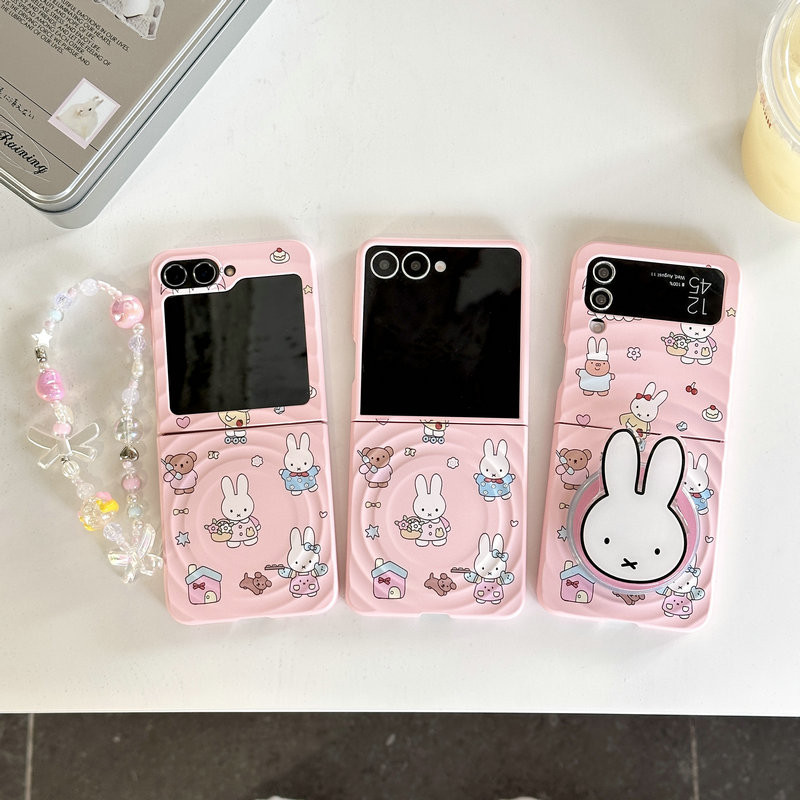เคสโทรศัพท์แบบพับได้สําหรับ Samsung Galaxy Z Flip7 Flip6 Flip5 Flip4 Flip3 Boyang ออกแบบสีชมพู Miffy กระต่ายวงเล็บแม่เหล็กสร้อยข้อมือ tpu เคสโทรศัพท์