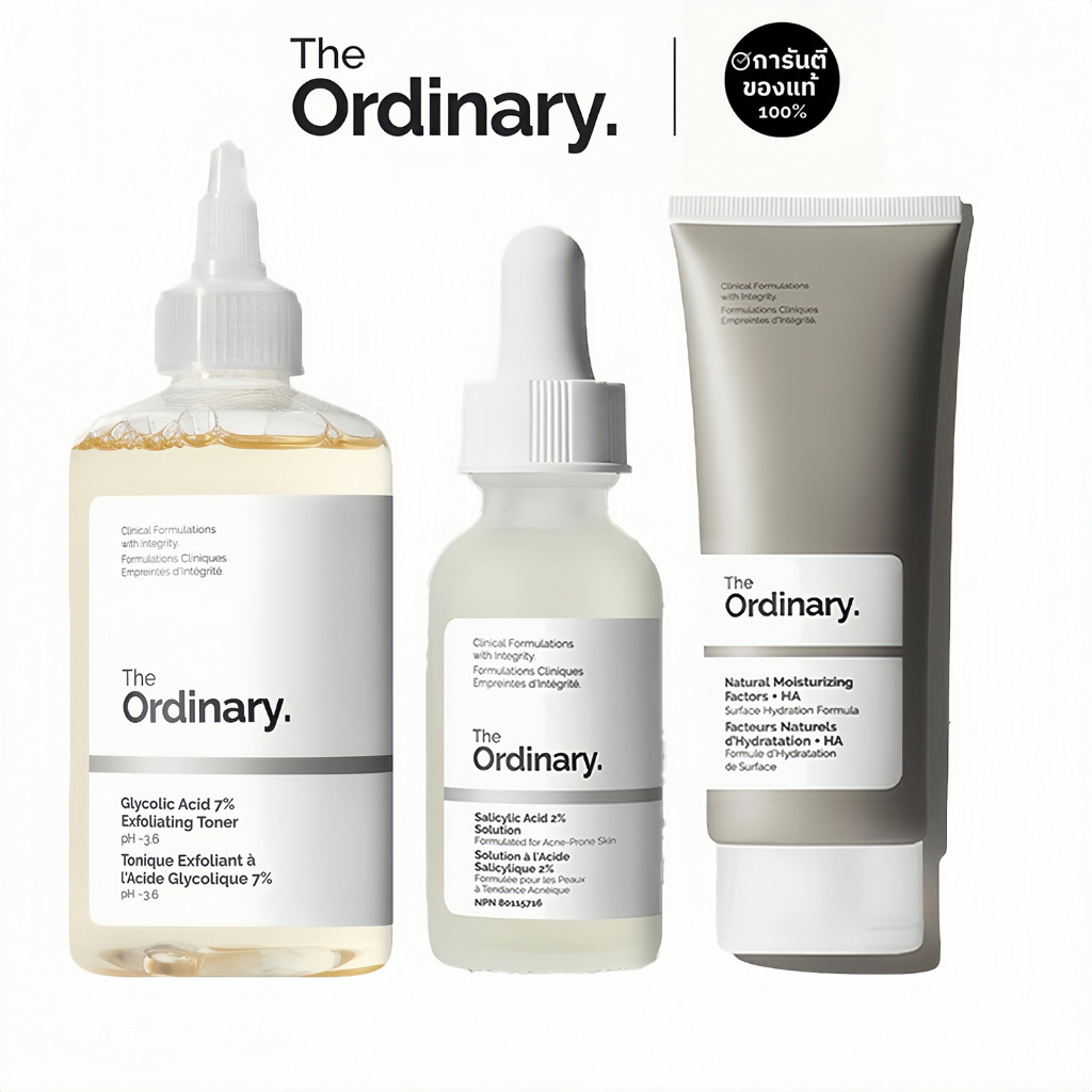 The Ordinary เซรั่มลดสิว คุมมัน+โทนเนอร์ AHA BHA ผลัดเซลล์ผิว+ครีมบำรุง เติมน้ำ ให้ผิวใสชุ่มชื้น