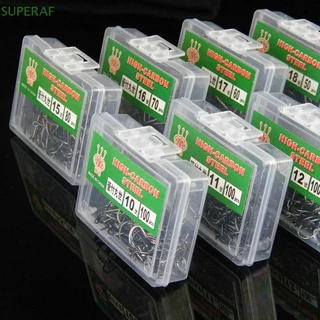 SUPERAF 100 ชิ้นชนิดบรรจุกล่องหลอด Maruse ตะขอเหล็กคาร์บอนสูง Coon และตะขอตกปลาทะเลพร้อมแหวนและ Barbed ลวดร้อน