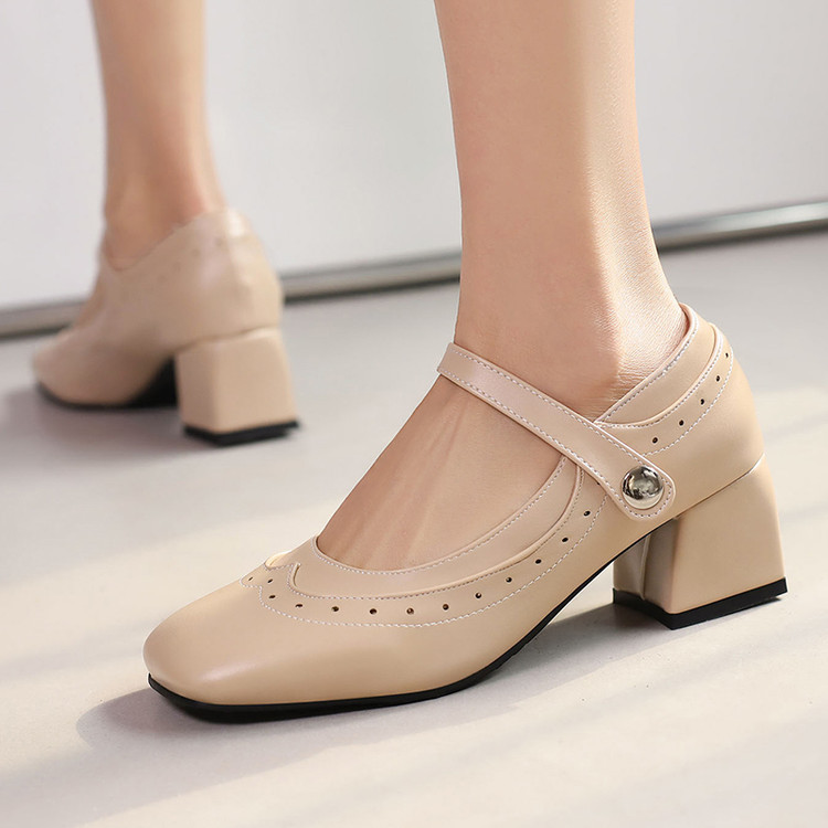 ASL34-48 รองเท้าMary Jane ไซส์ใหญ่ สไตล์เรียบง่าย ส้นหนา สายคล้องคอ เหมาะสำหรับทุกวัน ดีไซน์เรโทร