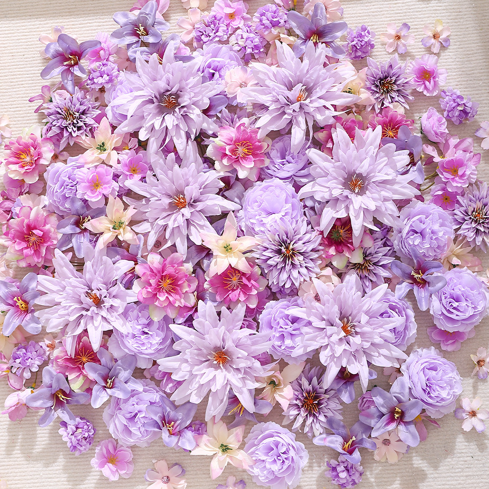 ดอกไม้ประดิษฐ์สีม่วง 15/50 ชิ้น ใช้ทำพวงมาลัยและของขวัญ อุปกรณ์ตกแต่งบ้านและงานแต่ง