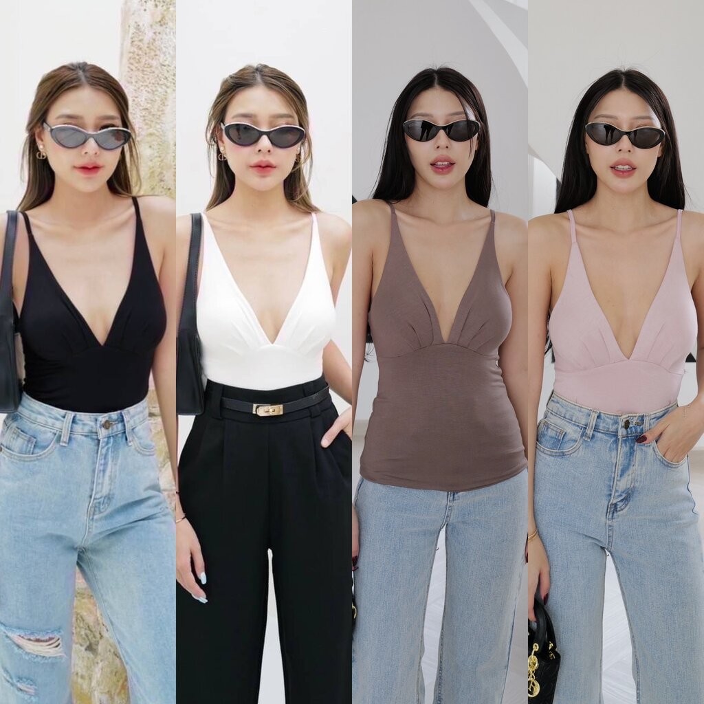 สายเดี่ยวคอวี [คอไม่ย้วย งานป้าย INTUON] Sippy ขายดีมาก สายเดี่ยวแหวกอก สายเดี่ยวเซ็กซี่ สายเดี่ยวสีดำ ชุดไปคาเฟ่