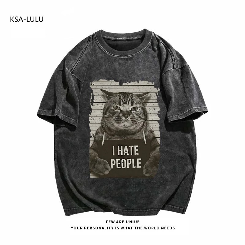 เสื้อยืดฟอกวินเทจผู้หญิงและผู้ชาย ผ้าคอตตอน 100% oversize เสื้อผ้าแฟชั่นสกรีนลายเท่ เสื้อโอเวอร์ไซส์สไตล์เกาหลี ฮิปฮอป