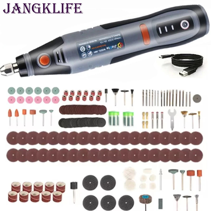 JANGKLIFE USB เครื่องมือโรตารีไร้สาย Dremel สว่านขนาดเล็กปากกาแกะสลักไฟฟ้ามินิสว่านไร้สายพร้อมอุปกรณ