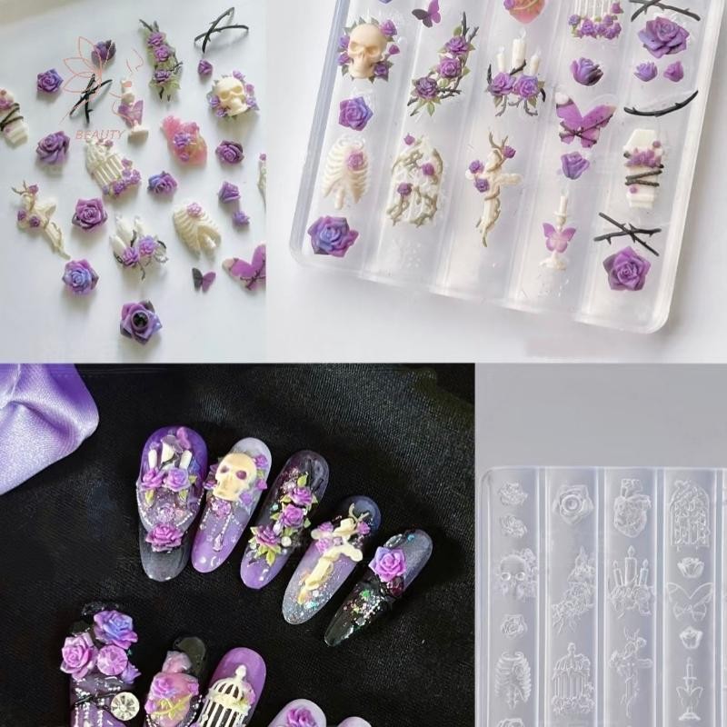 [maybeauty] แม่พิมพ์เล็บโปร่งใสสร้างสรรค์ 3D DIY ตกแต่งเล็บ Rose เชิงเทียน Birdcage Nail Art แกะสลักแม่พิมพ์ {TH}