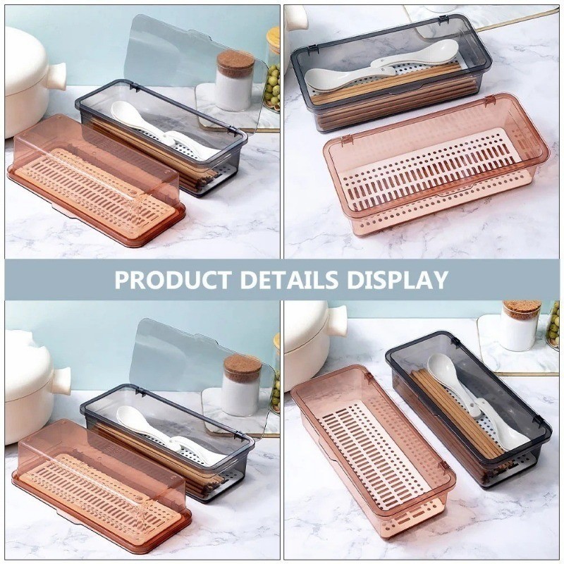 ถาดบนโต๊ะอาหารในครัว 1/2/3 ชิ้นพร้อมท่อระบายน้ํา - กล่องเก็บของกันฝุ่นกันน้ําแบบพลิกด้านบนสไตล์ Ins - รูปที่ 5