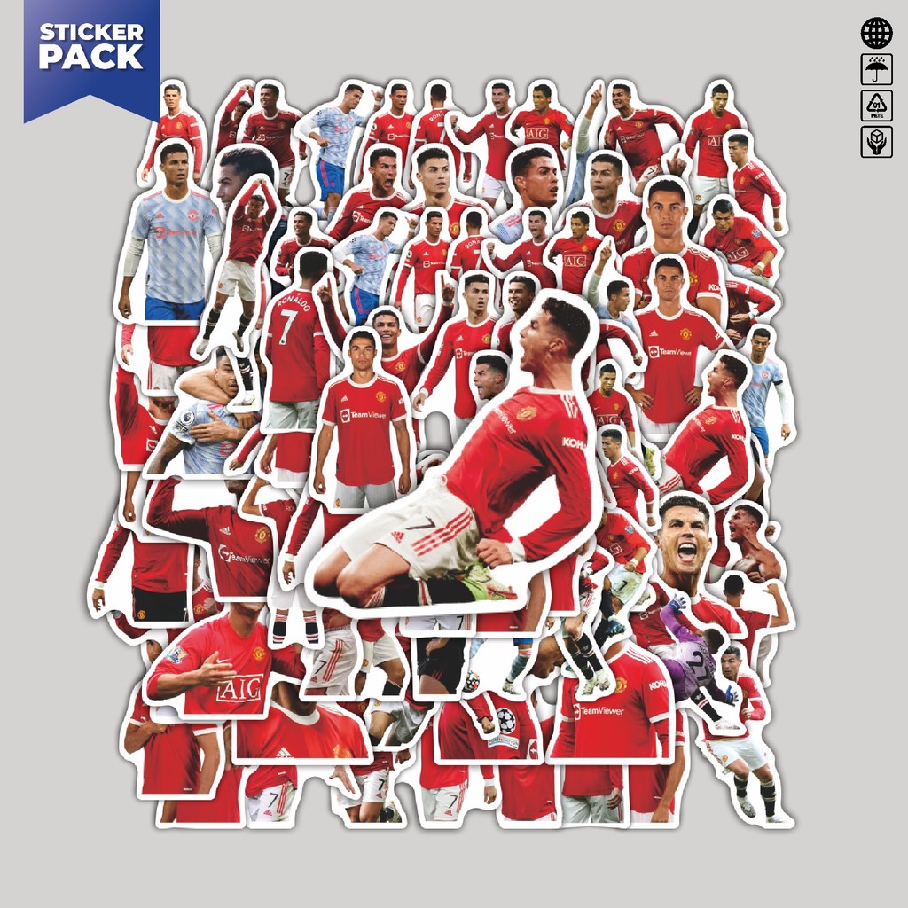 HP [100 ชิ้น] CR7 ชุดสติ๊กเกอร์ Manchester United V2 ตกแต่งน่ารักที่สร้างสรรค์สําหรับโน้ตบุ๊ก สเก็ตบ