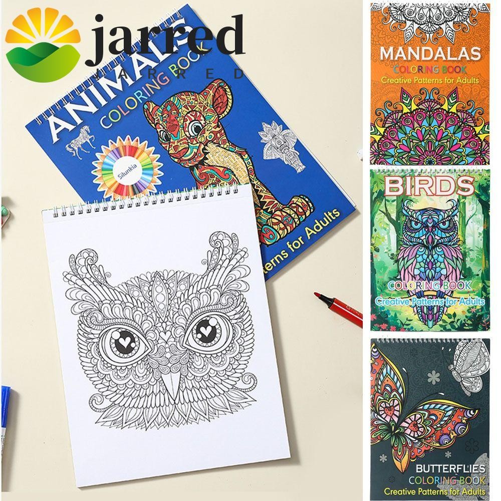 JARRED สมุดระบายสีสําหรับเด็ก, Mandala/Birds/Butterfly/Animal Single Side Coloring Pattern for, 20 ภ