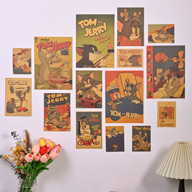 15 ชิ้น/เซ็ต Tom and Jerry Tom and Jerry Nostalgic Animation โปสเตอร์การ์ตูนอะนิเมะเด็กนักเรียนหอพักตกแต่งภาพวาด
