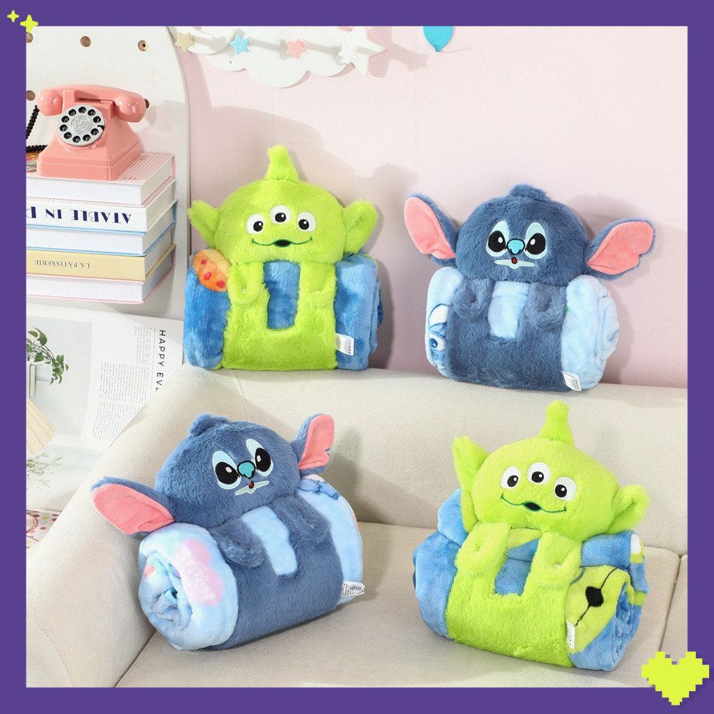 ผ้าห่ม Alien & Stitch ผ้าห่มพกพา ผ้าคลุม ลาย Green Man ผ้าห่ม Stitch สําหรับใช้สํานักงาน