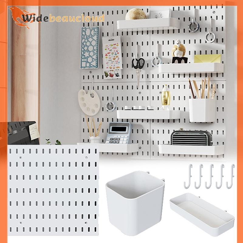 Widebeaucloud ชั้นวางของติดผนัง Pegboard จอแสดงผล DIY Pegboard Kit Hole Board สําหรับแผงผนังตกแต่งบ้านชั้นวางของตกแต่ง