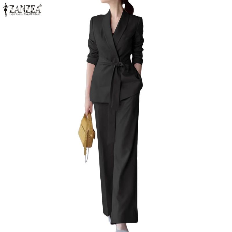 ZANZEA ชุดทำงานผู้หญิงสไตล์เกาหลี แขนยาว มีระบบเชื่อมติดลูกไม้และเอวยางยืด