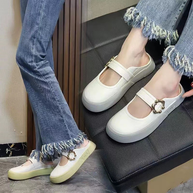 ManBu8🌞พร้อมส่ง🚚 รองเท้าเเตะแฟชั่นผู้หญิงมาใหม่  รองเท้าแตะสวม สายคาดดีเทลเข็มกลัด สีพาสเทล ใส่ทำงานไปเที่ยวปาตี้TO-LAN - รูปที่ 2