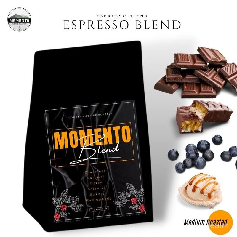 Momento Blend เมล็ดกาแฟคั่วกลางค่อนเข้ม  Specialty Fine Robusta + Brazil + Ethiopia