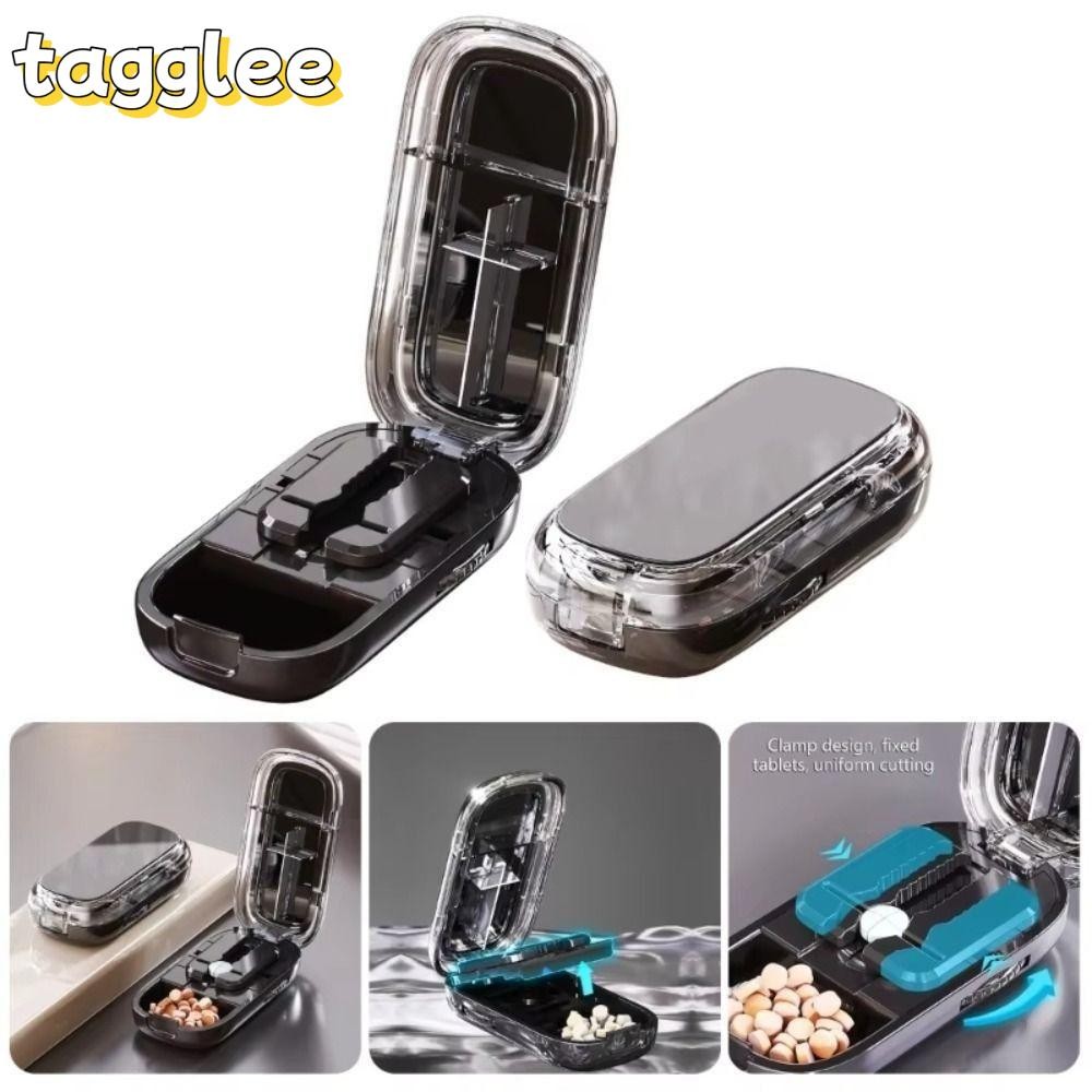 TAGGLEE กล่องเก็บเครื่องตัดยา, Divider Organizer แท็บเล็ตยา Quartering Pill Cutter, กันฝุ่น Crusher 
