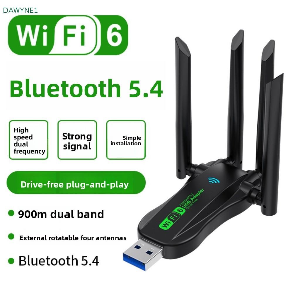 DWAYNE1 อะแดปเตอร์ USB WiFi6 Dual Band, AX900 Bluetooth 5.4 900Mbps WiFi Dongle, Plug Play 4 เสาอากา