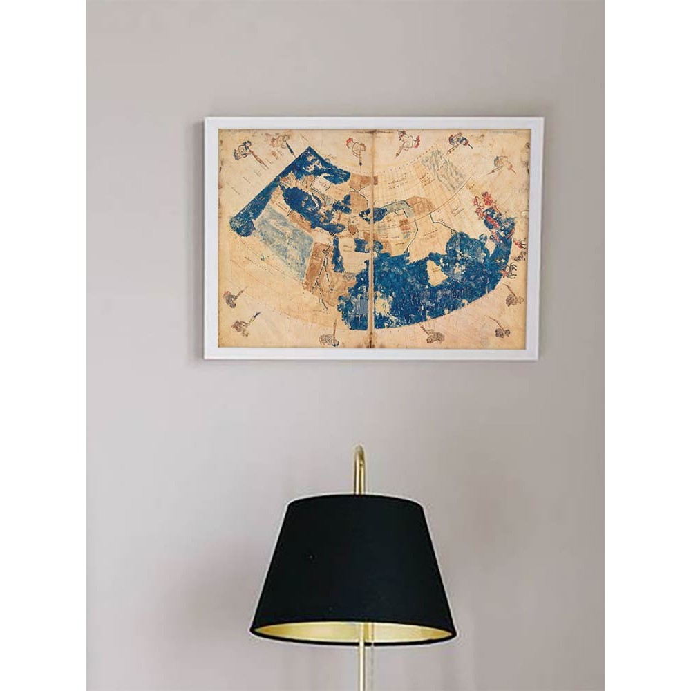 รูปแต่งห้อง ภาพวาดผ้าใบ คู่มือภูมิศาสตร์ปโตเลมี Mercato Greek 2 Retro Antique Map Sheepskin ม้วนภาพว