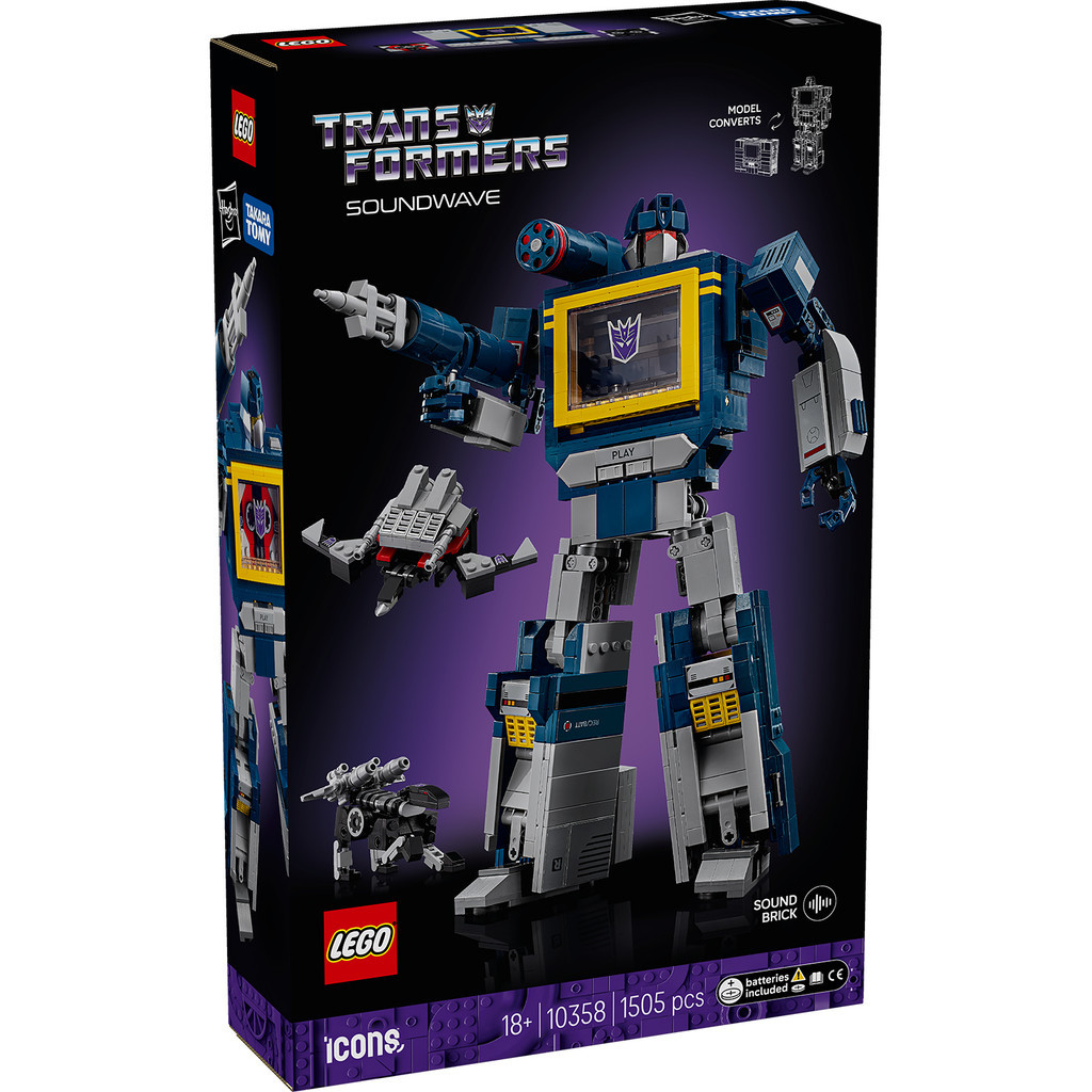 LEGO 10358 Icons Transformers: ชุดของเล่นอาคาร Soundwave (1505 ชิ้น)