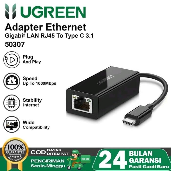 UGREEN Usb C to LAN Ethernet Type C ถึง RJ45 1000mbps - 50307