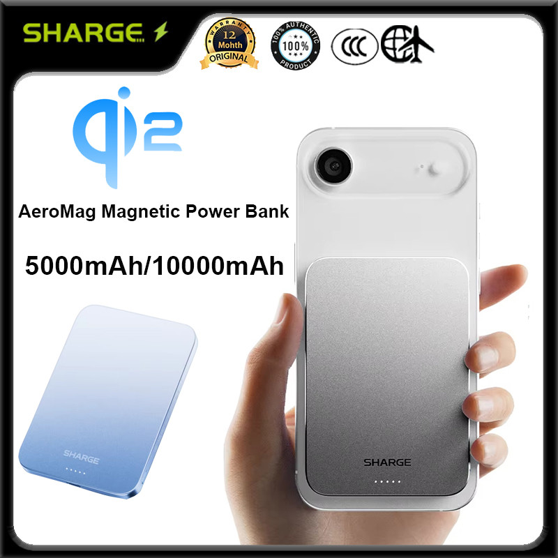 SHARGE AeroMag Magnetic Power Bank 5000mAh 10000 mAh Qi2 Slim แบบพกพา Powerbank 15W Fast Charging แบ