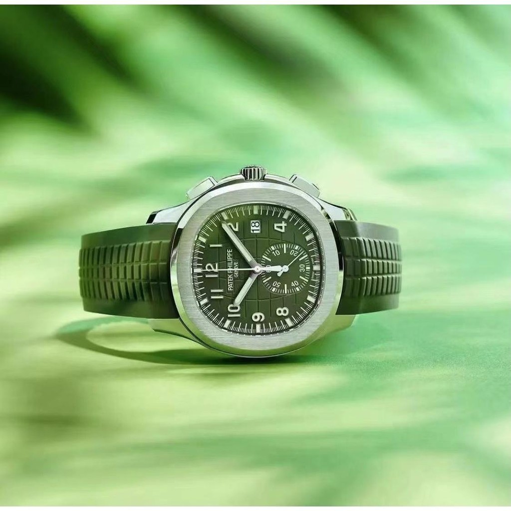 Philippe/Patek Philippe 5968G-010 Avocado Green Grenade Platinum Chronograph Mechanical Watch