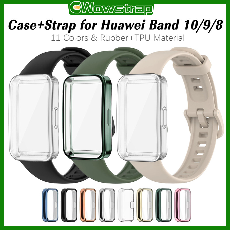 กรณี TPU อ่อน + สายซิลิโคน for Huawei Band 10 9 8 ปกป้องหน้าจอ อุปกรณ์เสริมสายรัดข้อมือยาง for Huawei Band 10 9 8 NFC
