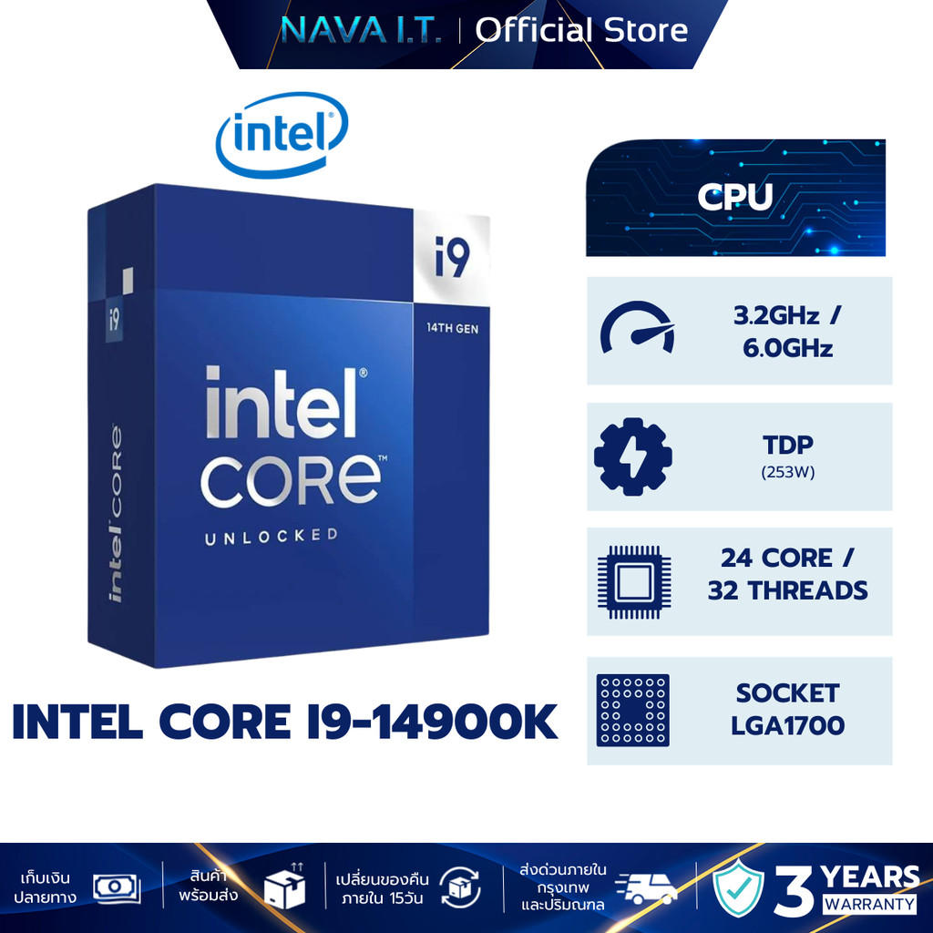 INTEL CPU ซีพียู CORE I9-14900K 3.20GHz-6.0GHz 24C/32T LGA 1700