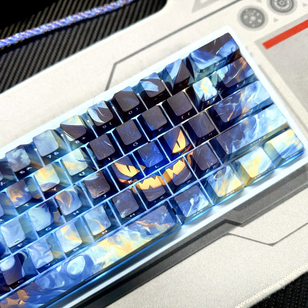 Gengar Blue PBT Keycaps - Side-Engraved Translucent Dye-Sublimation Full Set สําหรับ Meijia Lion Nan