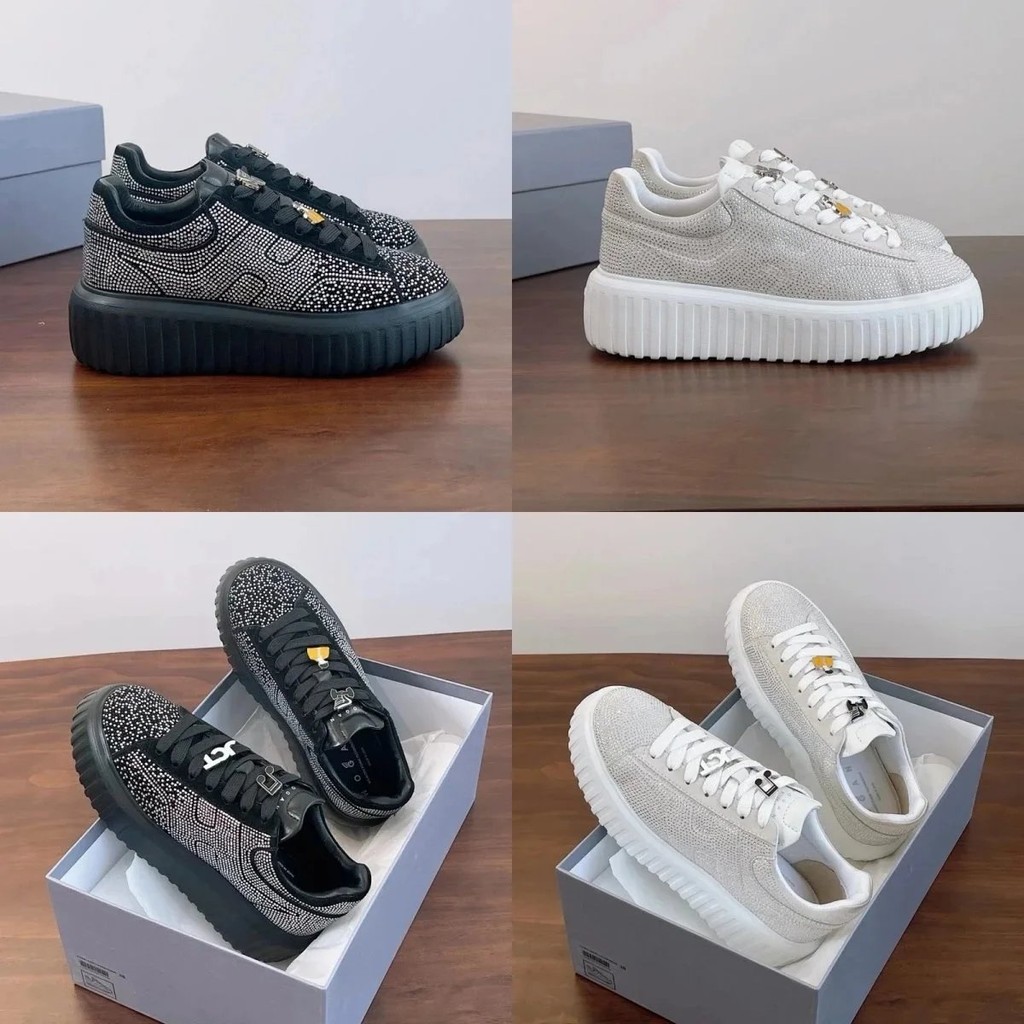 Hoga Hoga รองเท้ากีฬาสีขาวส้นสูง รองเท้าลำลองแฟชั่นสำหรับสตรี