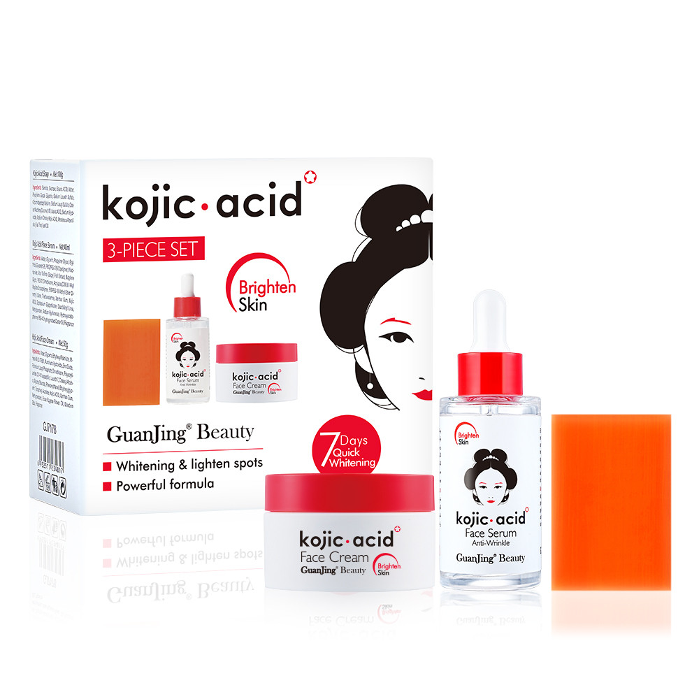 Kojic Acid 7 Days Brightening Skincare Set - Face Cream + Serum + Moisturizing Cream