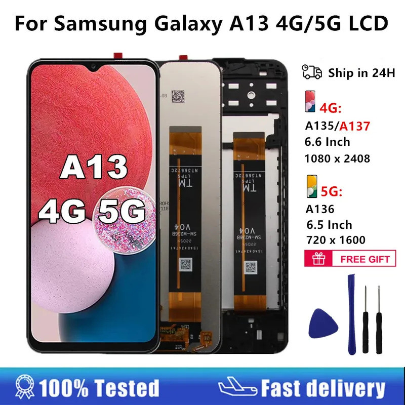 A13 สําหรับ Galaxy A13 4G 5G จอแสดงผล LCD Touch Screen Digitizer Assembly สําหรับ A135 A135F A135U A