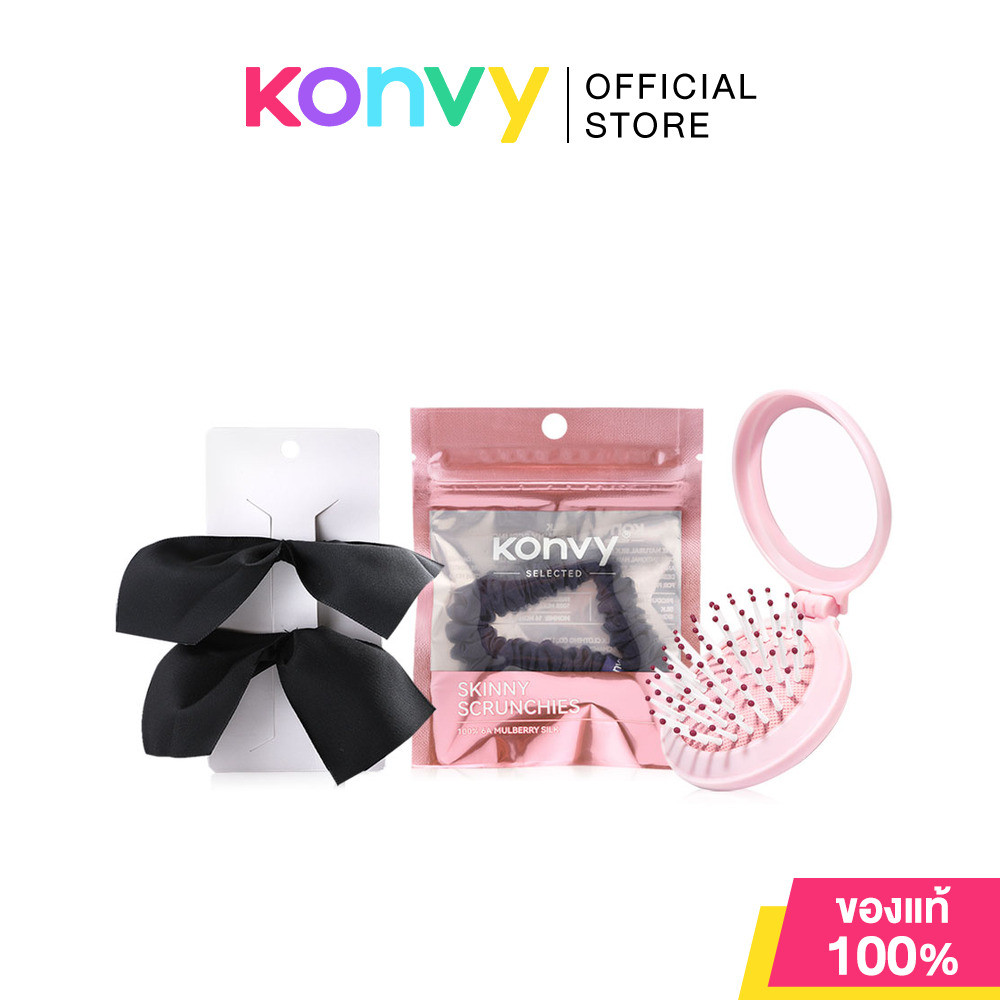 Konvy เซทจัดแต่งทรงผมน่ารัก 3 ชิ้น [หวี+กิ๊บ+ยางรัดผม].