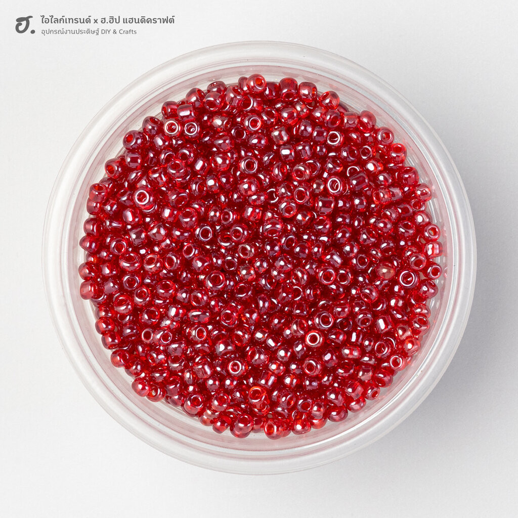 ลูกปัดเม็ดทราย 3 มม. สีแดงทับทิมใสรุ้ง Crimson Spark