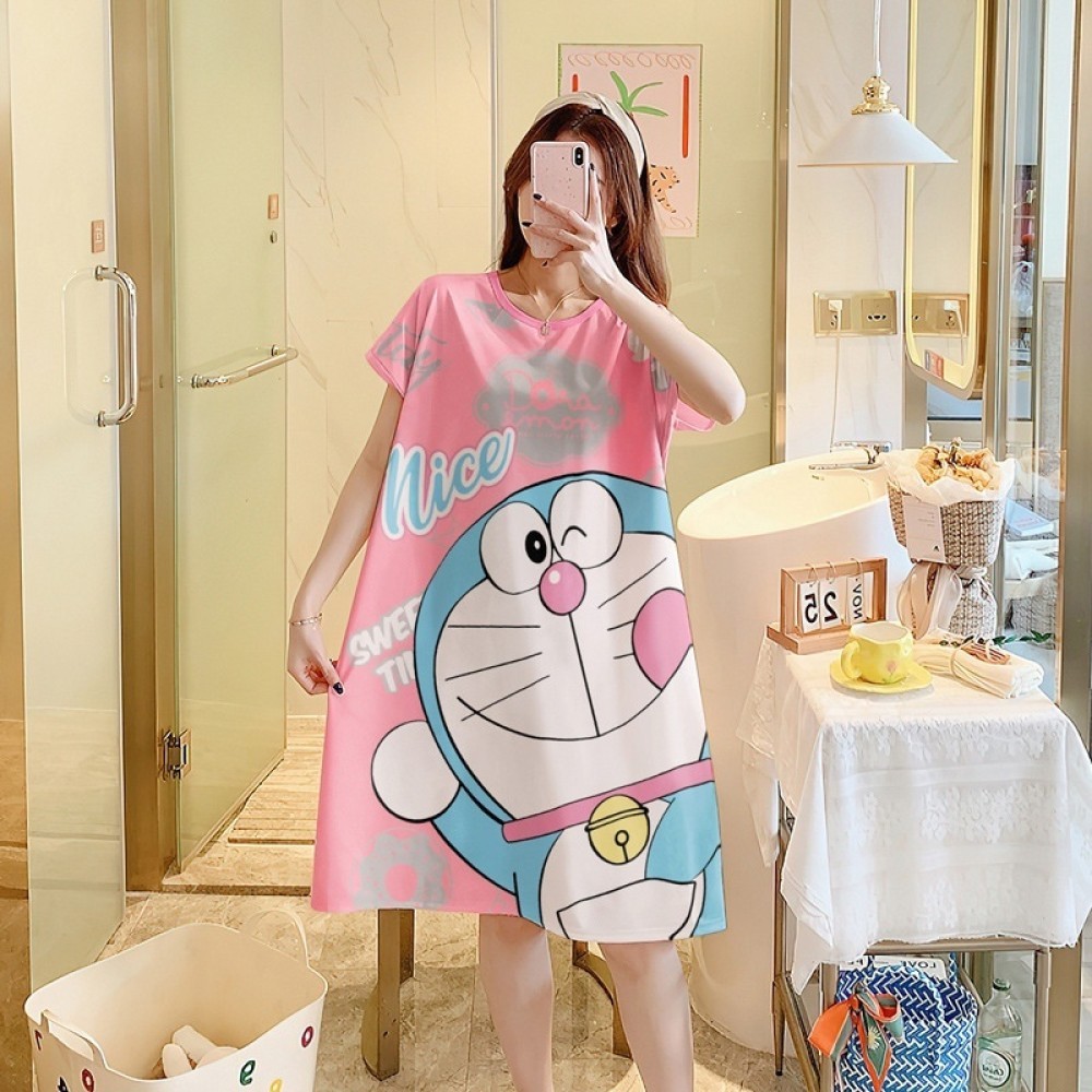 ชุดนอนเดรส ชุดนอนกระโปรง ชุดนอนลายการ์ตูน ชุดนอนเดรสยาว ผ้านุ่ม ใส่สบาย ฟรีไซส์ Swoan130 ✨b_oxygen38