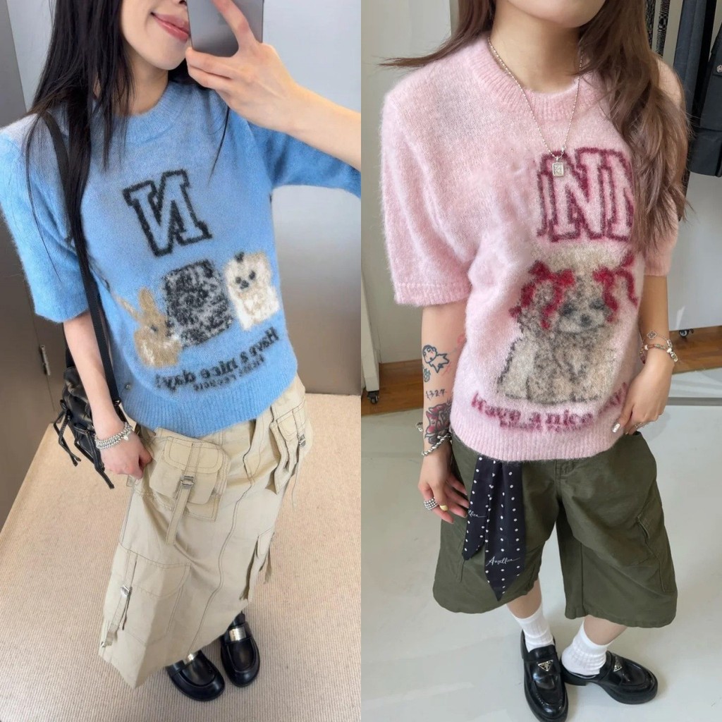 GANNI 2025Early Autumn Niche Design Three Animal Pattern Jacquard Round Neck Pullover Knitted Sweate