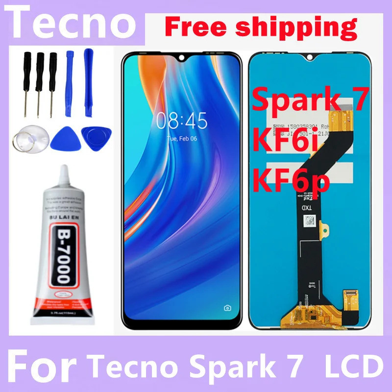 6.5ต้นฉบับสําหรับTecno Spark 7 จอแสดงผลKf6j Kf6n Lcd Touch Screen DigitizerสําหรับTecno Spark 7 Lcd 