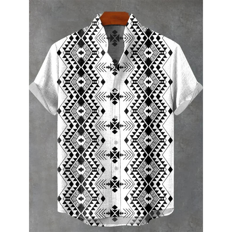 AIIZ เสื้อเชิ้ตฮาวายผู้ชายแขนสั้นพิมพ์ลายวินเทจ