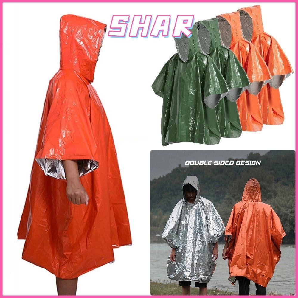 SHAR 1 ชิ้น Camping Rain Poncho, เดินป่าเต็นท์ Rainwear ความร้อนสะท้อนแสงเสื้อกันฝนฉุกเฉิน, Hooded Sleeve กันน้ํา 3 In 1 ผ้าคลุมกันฝนกลางแจ้ง
