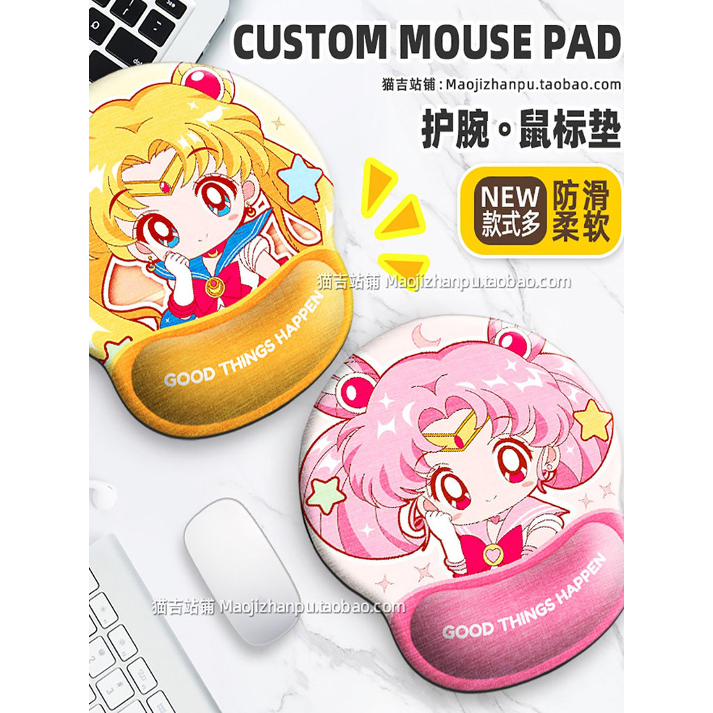 แผ่นรองเมาส์ แผ่นรองเมาส์ขนาดใหญ่ เซเลอร์มูนแผ่นรองเมาส์ข้อมือน่ารักที่วางมือ 3ง ซิลิโคนกันลื่นรองโต๊ะสํานักงานรองแป้นพิมพ์คอมพิวเตอร์ขนาดใหญ่