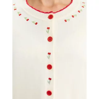 [Pomelo] เสื้อคาร์ดิแกนแต่งขอบสีเชอร์รี่ / Cherry Trim Button Cardigan