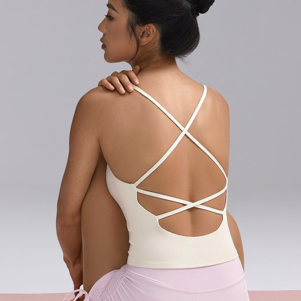 LASYYOGASports Bra U-คอ Cross Beauty กลับสบายกันกระแทก Quick Drying Vest Dance Pilates