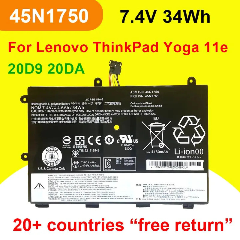 45N1750 45N1751 แบตเตอรี่แล็ปท็อปสําหรับ Lenovo ThinkPad โยคะ 11E Series 45N1748 45N1749 SB10J79001 