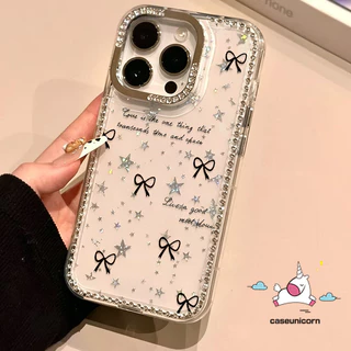 เคสไอโฟน 14 ใช้ได้กับ IPhone 16 15 17 11 12 13 14 Pro Max 12 13 16 17 pro 14 15 16 Plus Air เคสขอบคริสตัล ลายโบว์น่ารัก