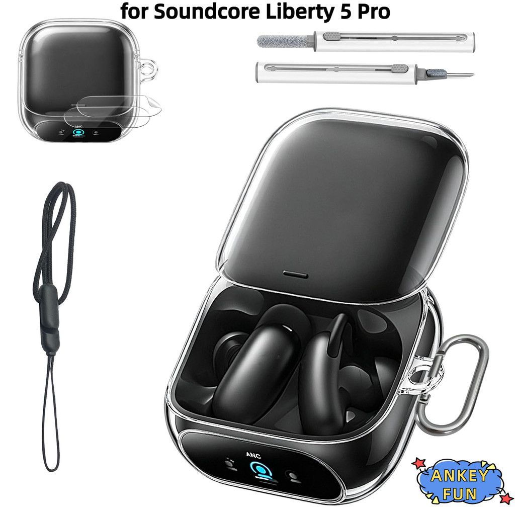 Case for Anker Soundcore Liberty 5 Pro Silicone Protective Cover 2pcs TPU Screen Protector Full-Body Protection with Scratch Protection Anti-Shockproof with Cleaning Kit Lanyard