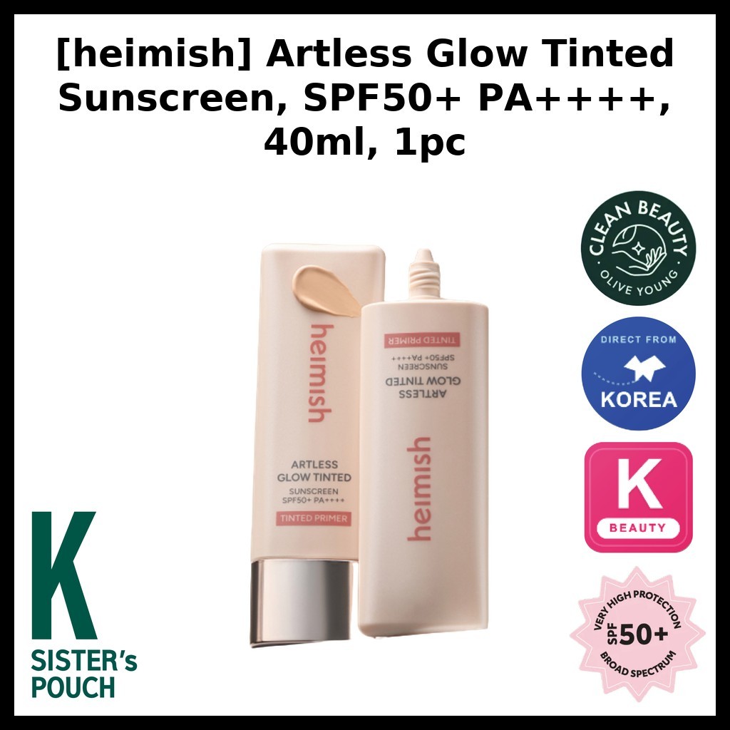 [heimish] Artless Glow Tinted Sunscreen, SPF50+ PA++++, 40ml, 1pc / Korean Tinted Sunscreen by ksist