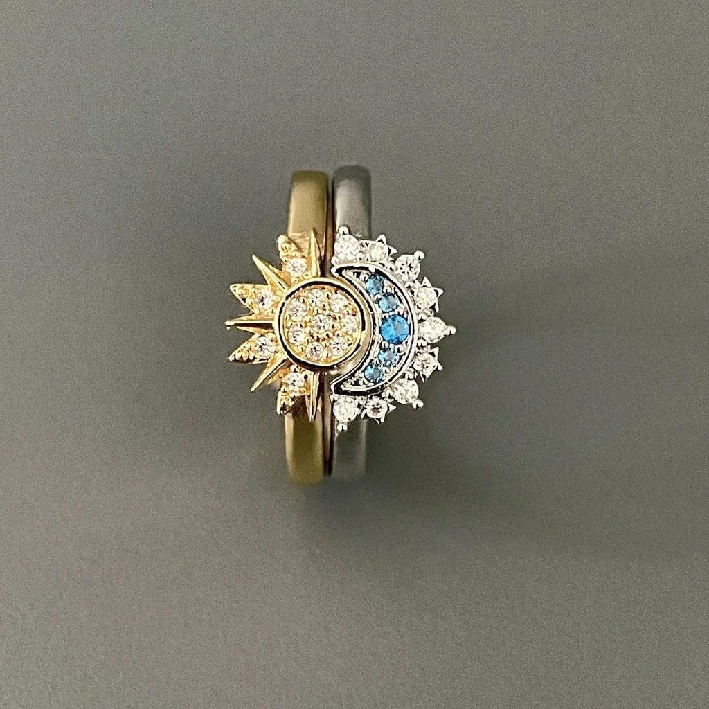 Sun Moon Tonghui เปิดแหวนประณีต Shining Vintage Vintage แหวนคู่แฟนแหวนพรีเมี่ยม Sisters 66j23