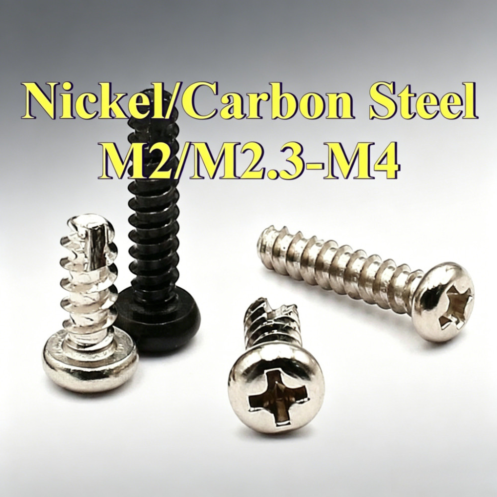 (KZS)Nickel/Black Pan Head Phillips Cut Tail Self Tapping Screws M2-M4 สําหรับพลาสติกและอิเล็กทรอนิก